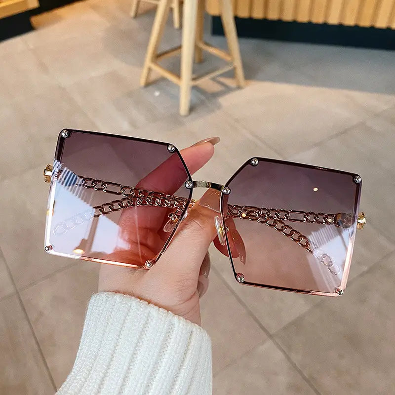 Hollow Out Temple Vintage Ladies Stylish Design Oversized Rectangle Sunglasses For Women Luxury Sunglasses Sun Protection Tinted Lenses