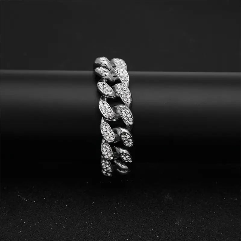 Men Bling Bling Iced Out Cuban Link Chain Bracelets for Man 12mm Silver Golden Hip Hop Jewelry