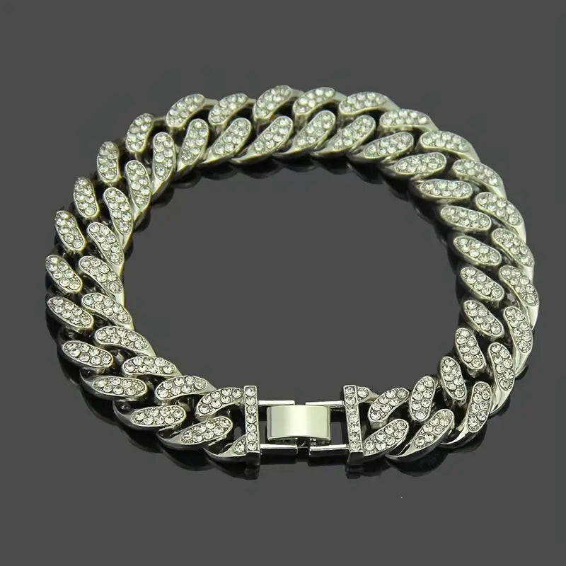 Men Bling Bling Iced Out Cuban Link Chain Bracelets for Man 12mm Silver Golden Hip Hop Jewelry